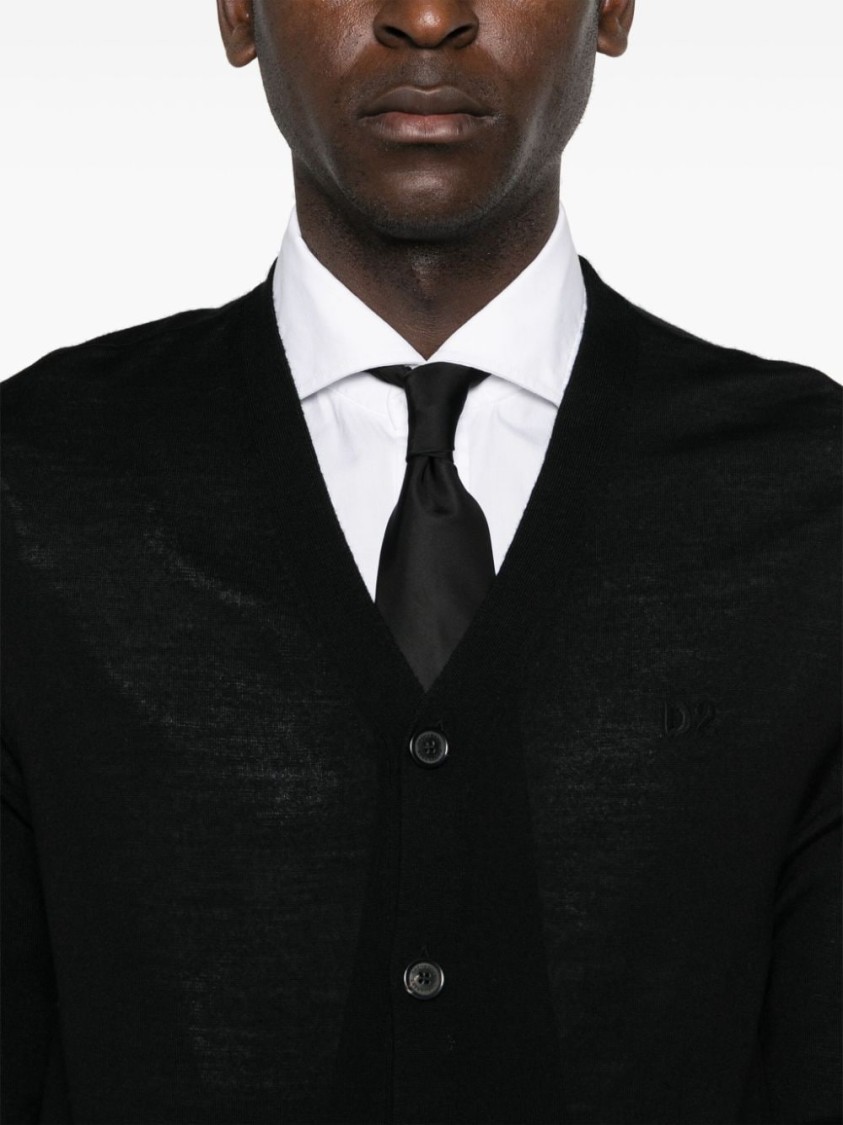 Dsquared2 V-neck Cardigan With Button-down Front And Front Pockets In Black