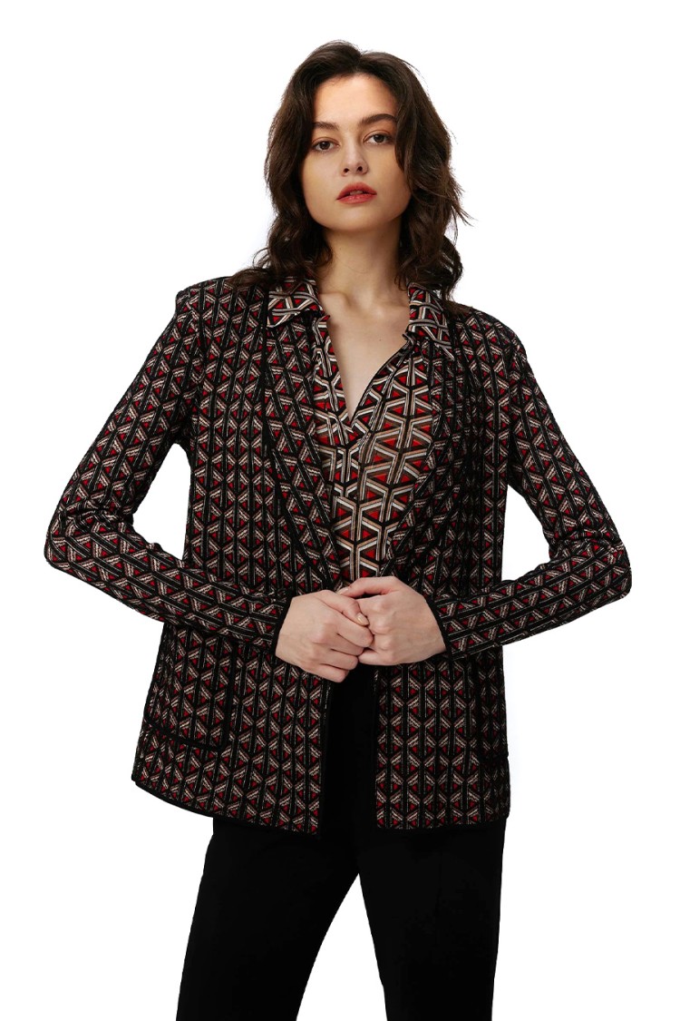 Diane Von Furstenberg Multicolor Geometric Pattern Blazer In Multi