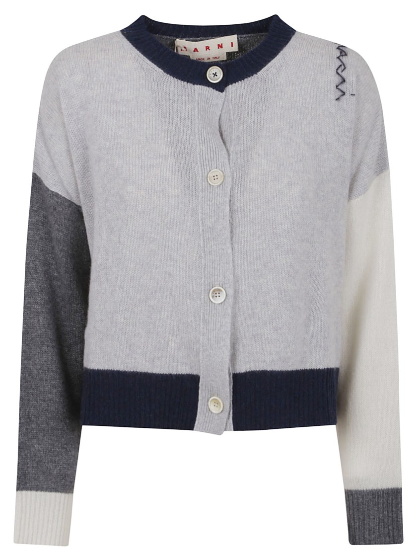Marni Color-block Cashmere And Soft Calf Leather Cardigan In White