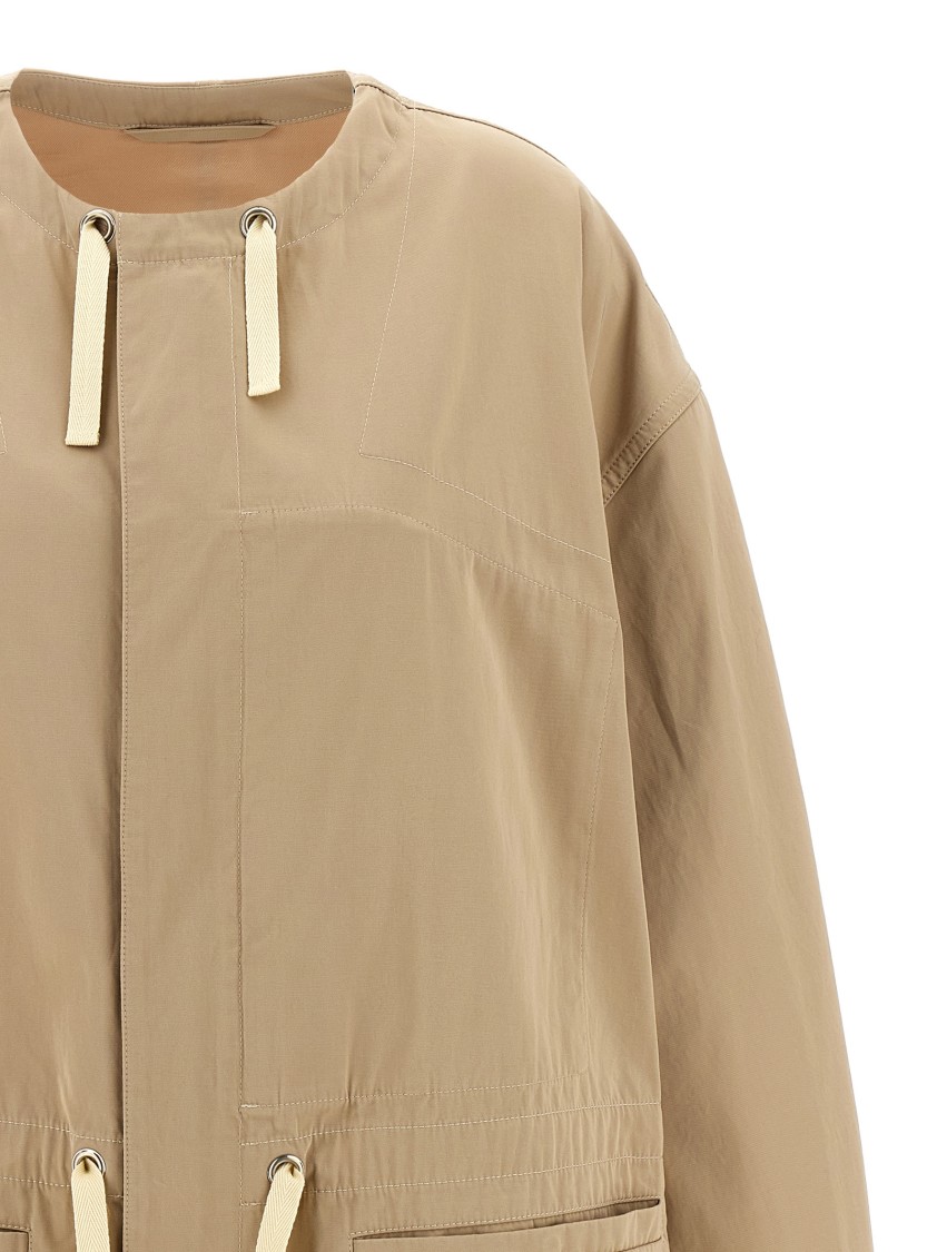 Lemaire Oversized Cotton Parka With Drawstring Crewneck In Neutral