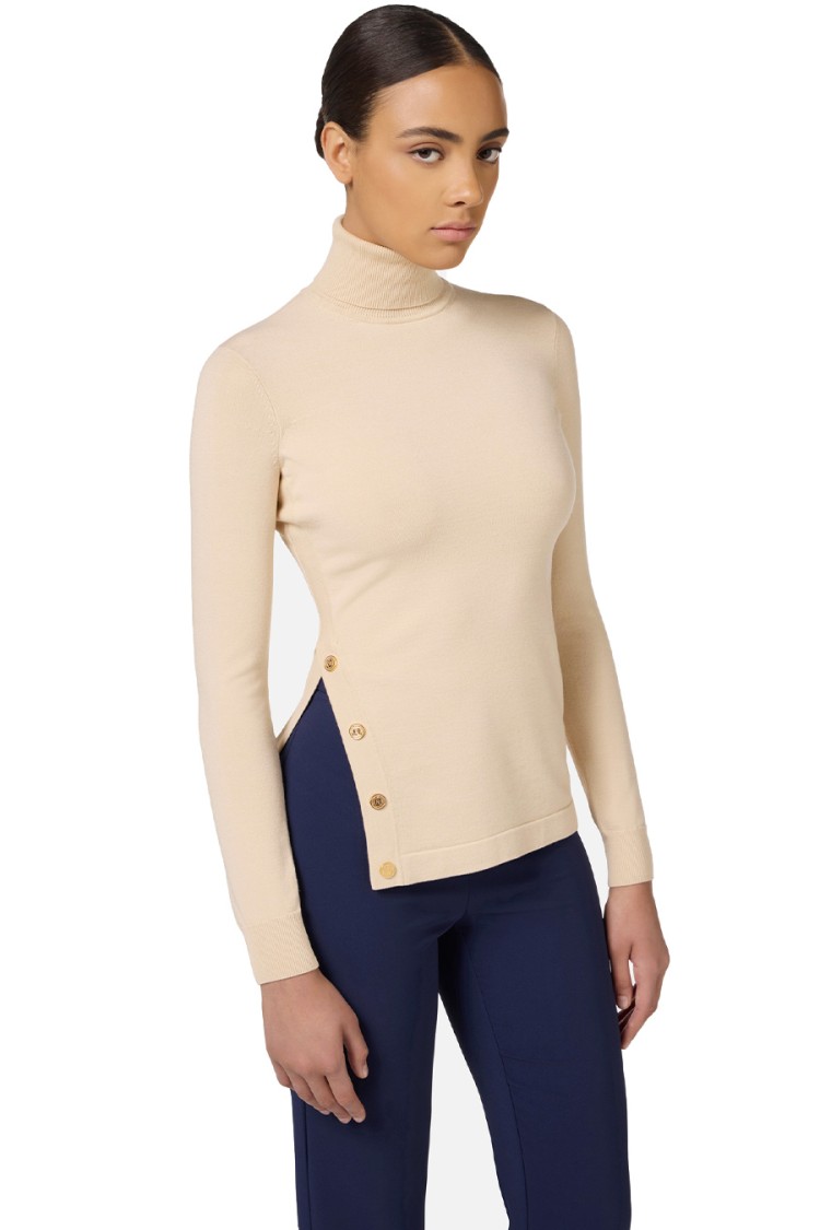 ELISABETTA FRANCHI ELISABETTA FRANCHI HIGH-NECK SWEATER WITH UNIQUE SIDE BUTTON DETAIL