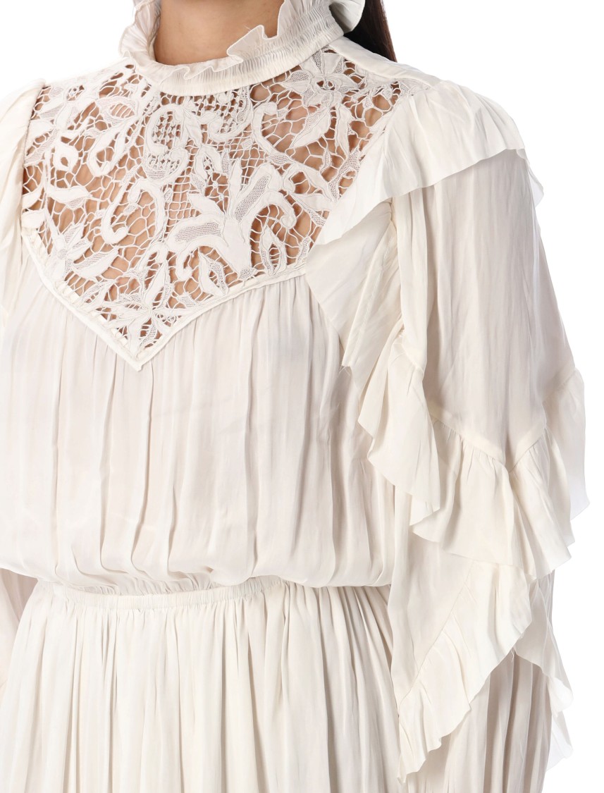 Isabel Marant Long Dress With Lace And Ruffles In Neutrals