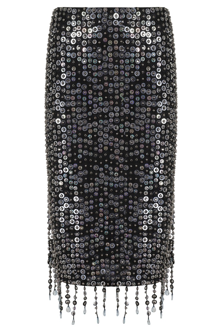Pinko Pencil Skirt With Sequins And Crystals In Black