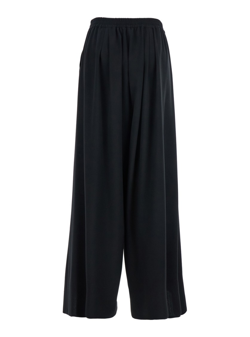 Plain Wide-leg Black Pants With Elastic Waistband In Black