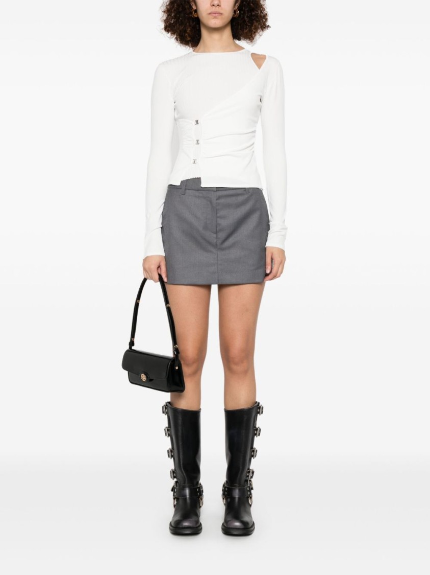 Shop Pinko Asymmetrical Long-sleeved Top With Gathered Front In White