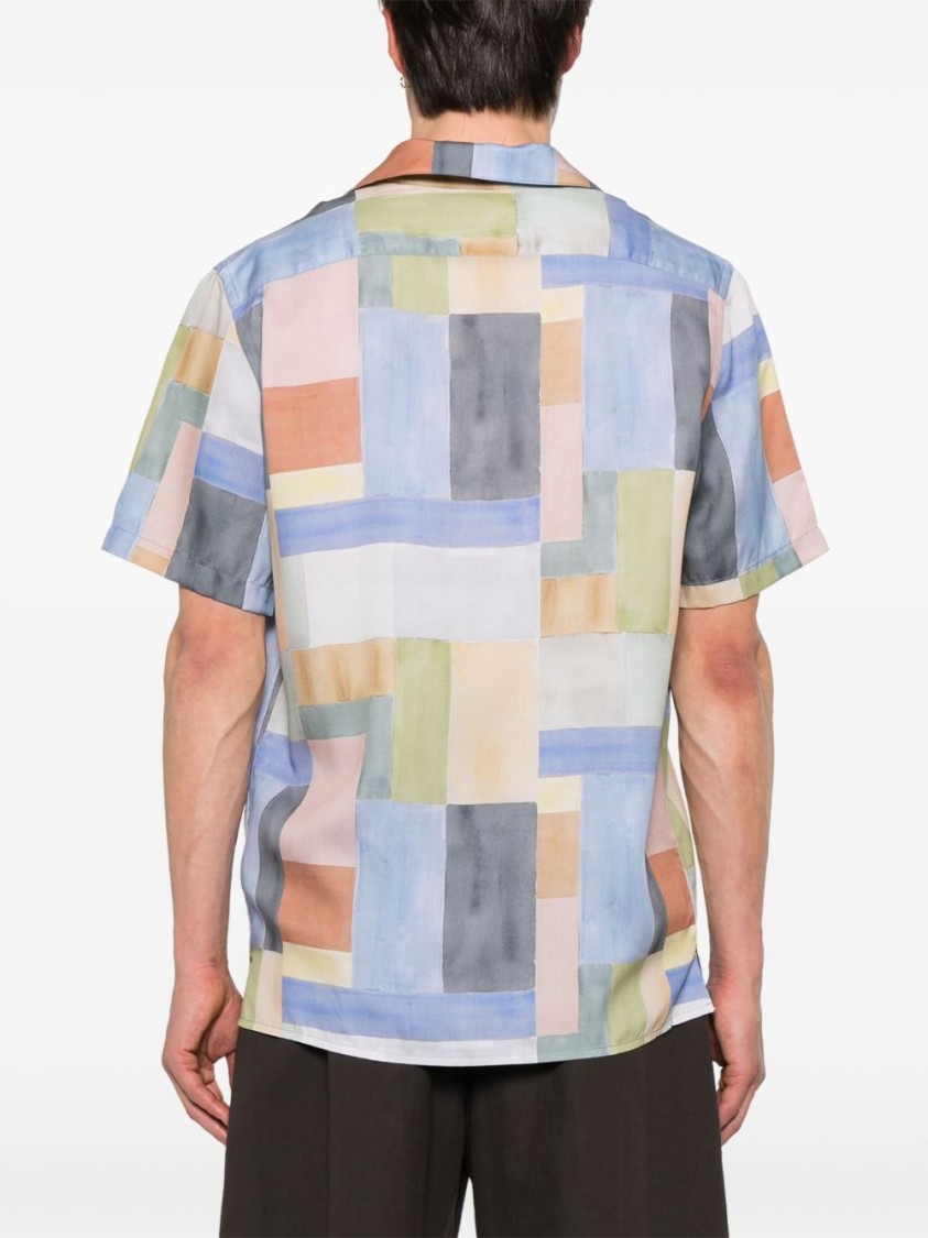 Paul Smith Multi Colour-block Print Lyocell Short-sleeve Shirt In Multi