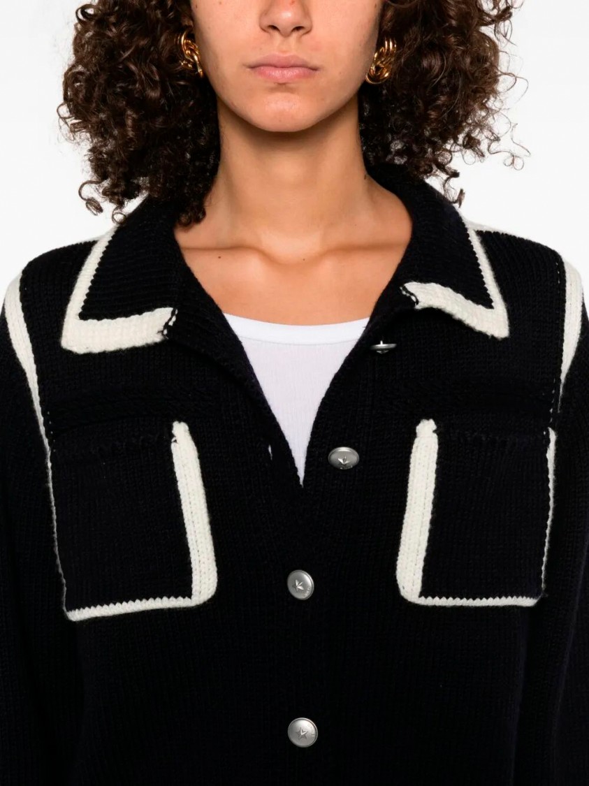Pinko Sulcis Wool Collared Cardigan Sweater In Black