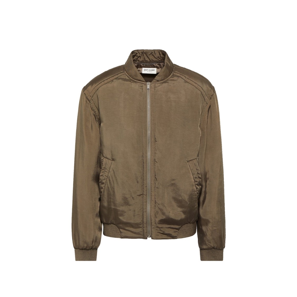 Saint Laurent Twill Teddy Bomber Jacket In Green