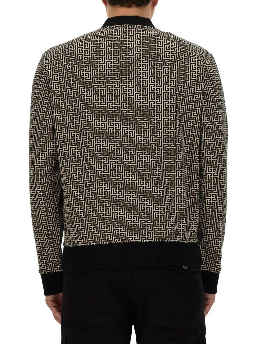 Balmain Geometric Monogram Jersey With Deep V-neckline In Grey