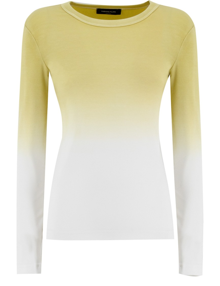 Fabiana Filippi Slim Fit Cotton Sweater With Shaded Print In Yellow