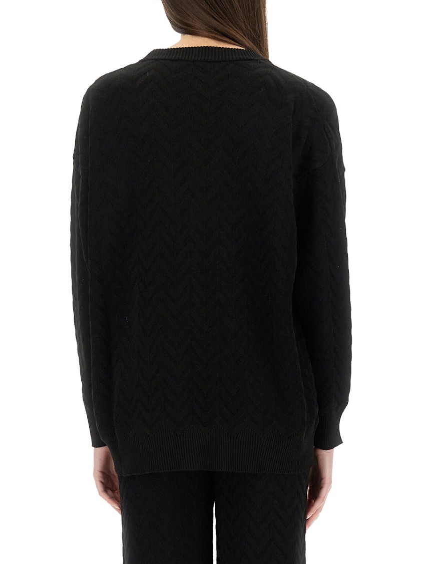 Shop Missoni Chevron Pattern Cardigan In Black