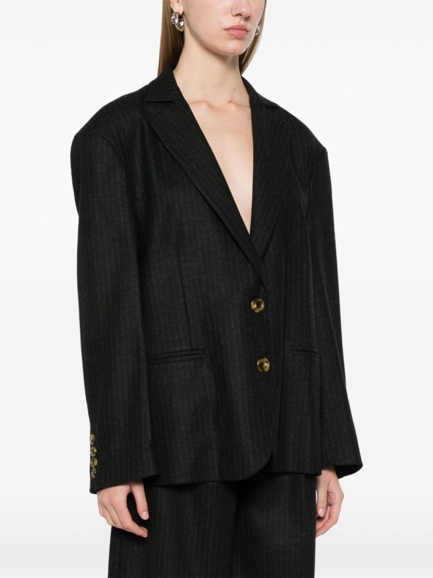 Le Sully Studio Anthracite Grey Pinstripe Lisa Blazer In Black