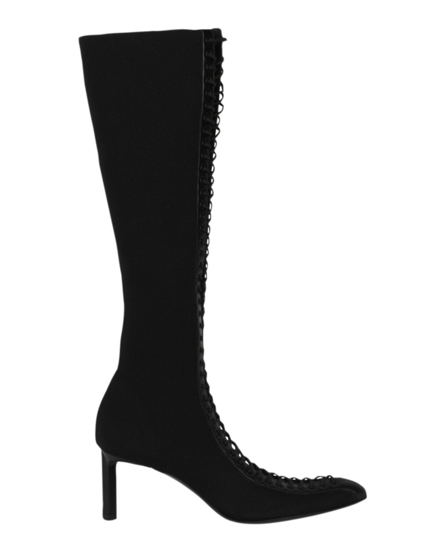 GIVENCHY ブラック ハイカットニットブーツ Givenchy Lace-Up Knee-High Knit Boots in Black | THE LIST