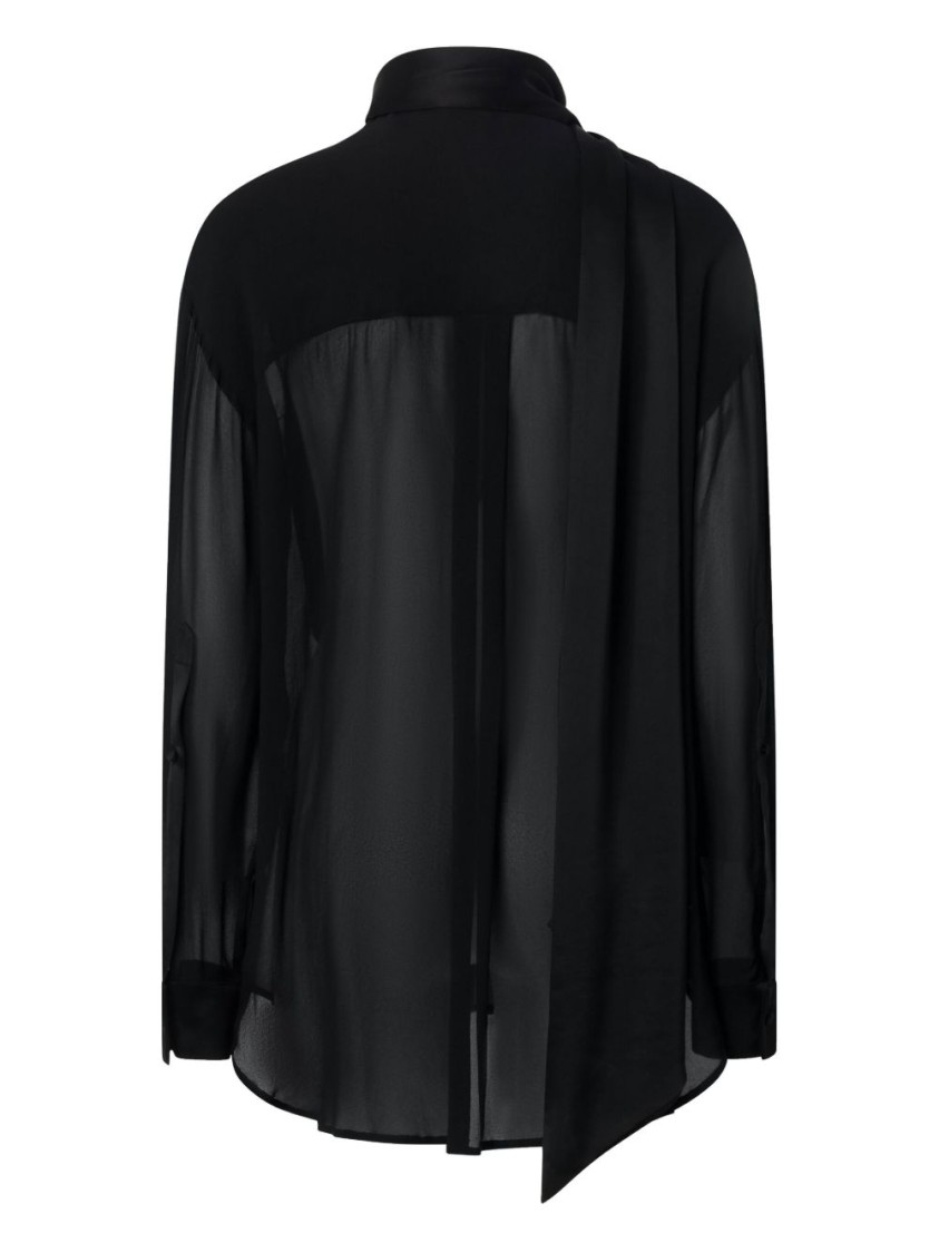 Pinko Flowing Black Viscose Shirt With Classic Collar In Black