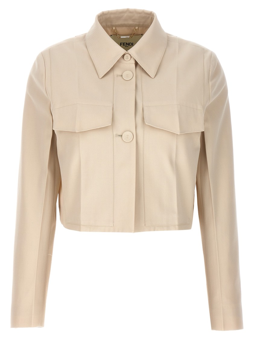 Fendi Collared Structured Cropped Jacket Detail In Neutral