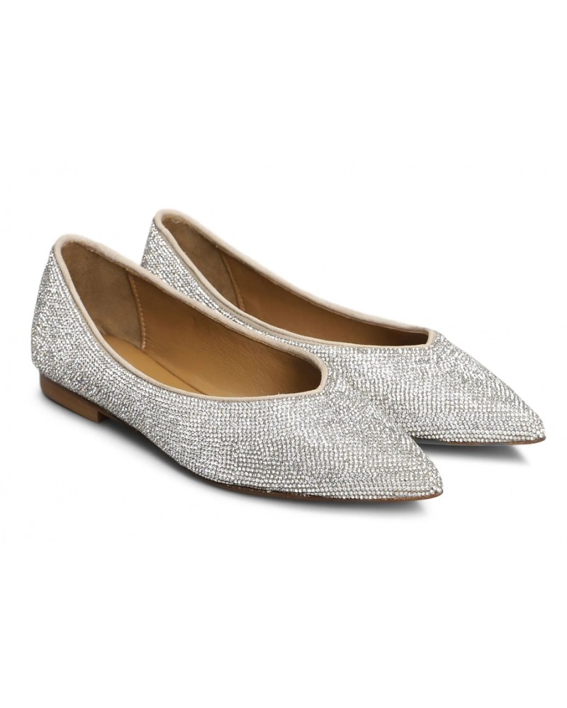 Anna F . Pointed Toe Flats With Shimmering Embellishments In Metallic