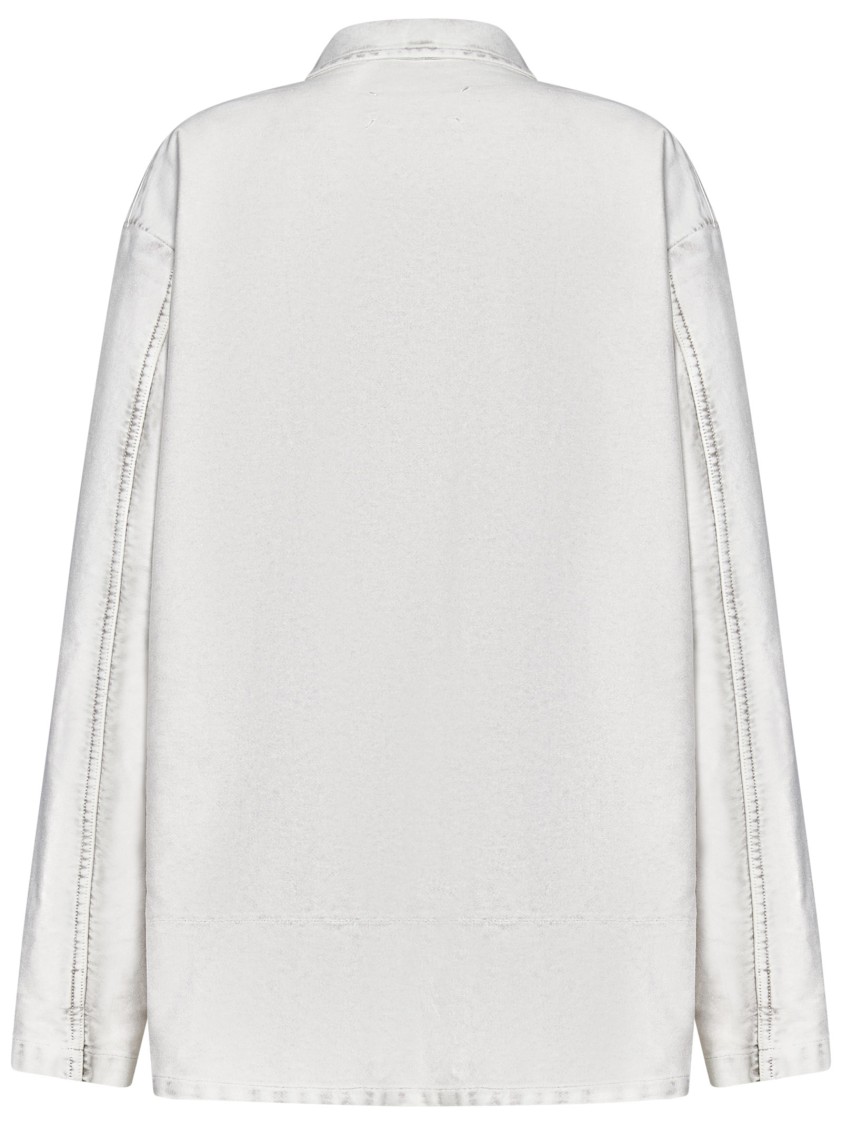 Maison Margiela Oversized Off-white Cotton Denim Jacket With Flap Pockets In Neutral