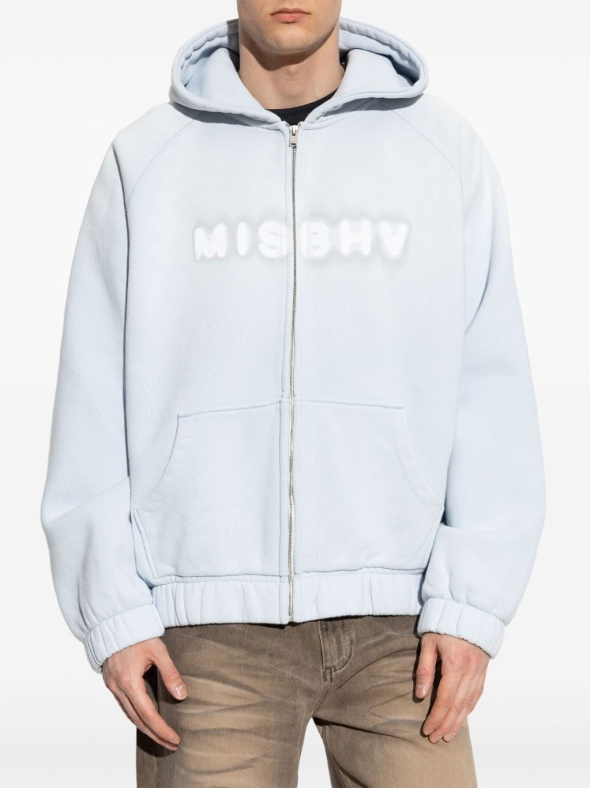 Misbhv Cotton Sweatshirt In Light Blue With Zip Fastening