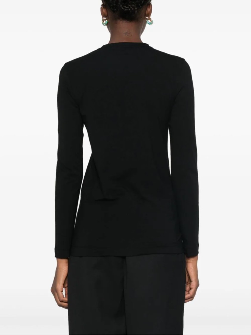 Brunello Cucinelli Long-sleeve Black Top With Classic Crew Neckline In Black