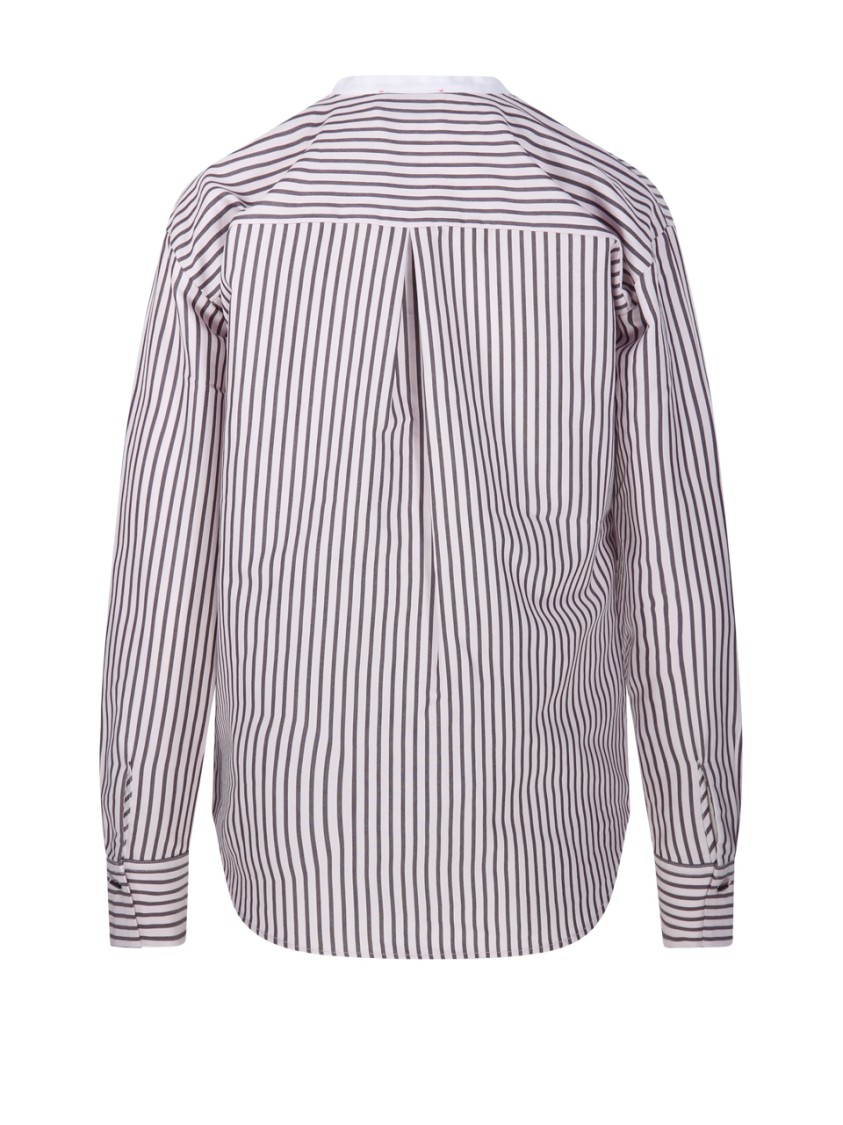 Shop Forte Forte Oxford Stripe Contrasting Collar Grandfather Shirt In Pink