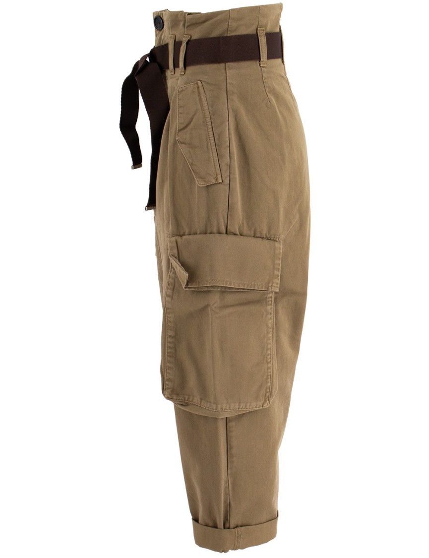 Pinko High-waisted Cargo Trousers With Knotted Belt