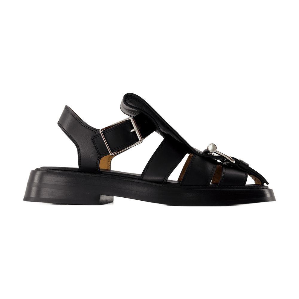 Alexander Mcqueen Round Toe Leather Sandals With Buckle Detail