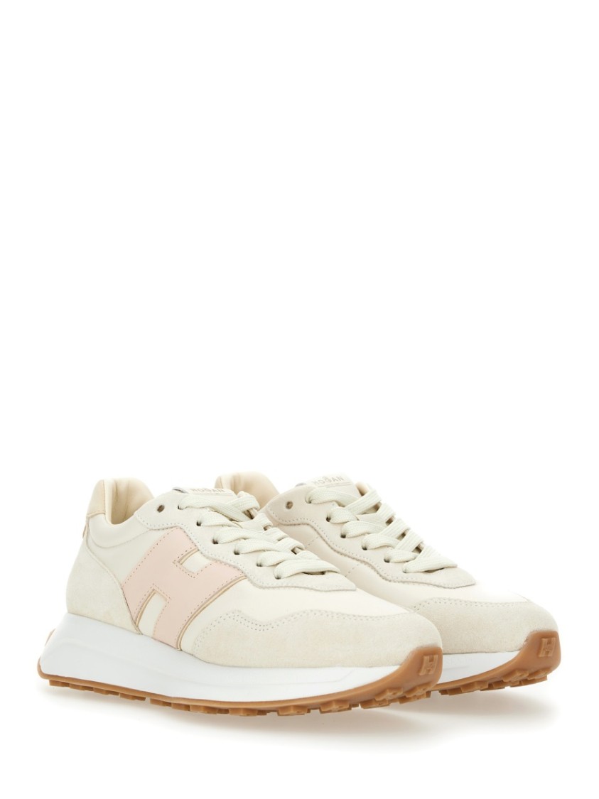Hogan Leather Sneakers With Rubber Sole And Suede Accents In Pattern