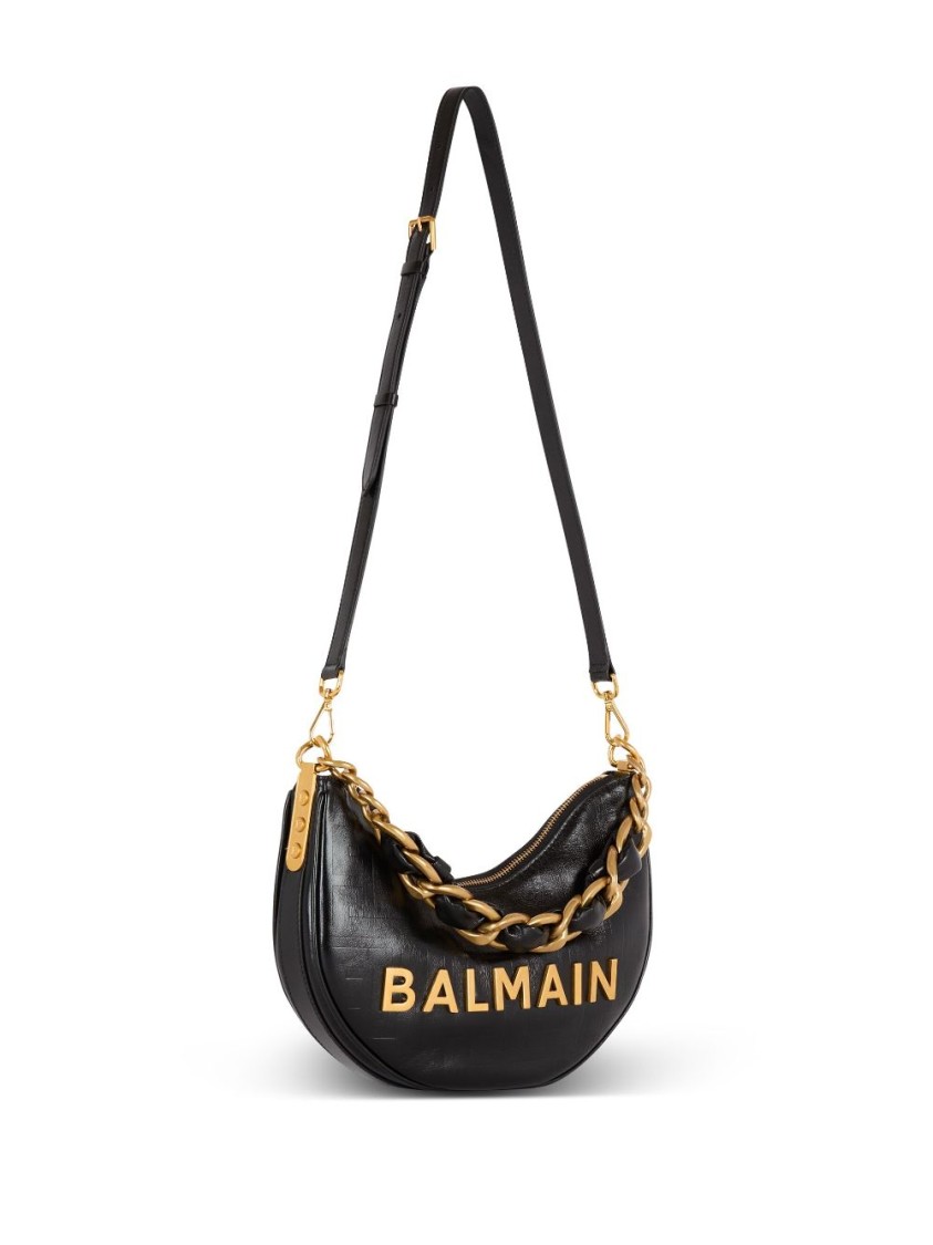 BALMAIN BALMAIN BLACK LEATHER SHOULDER BAG WITH GOLD-TONE LOGO 