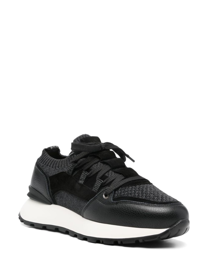 Doucal's Textured Black Trainers With Durable Rubber Sole In Black