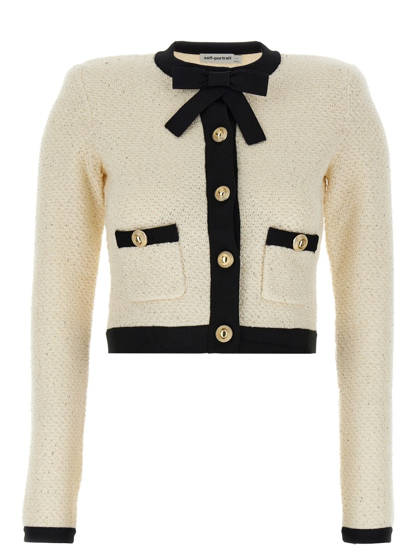 Self-portrait 'cream Sequin Pussy Bow' Cardigan