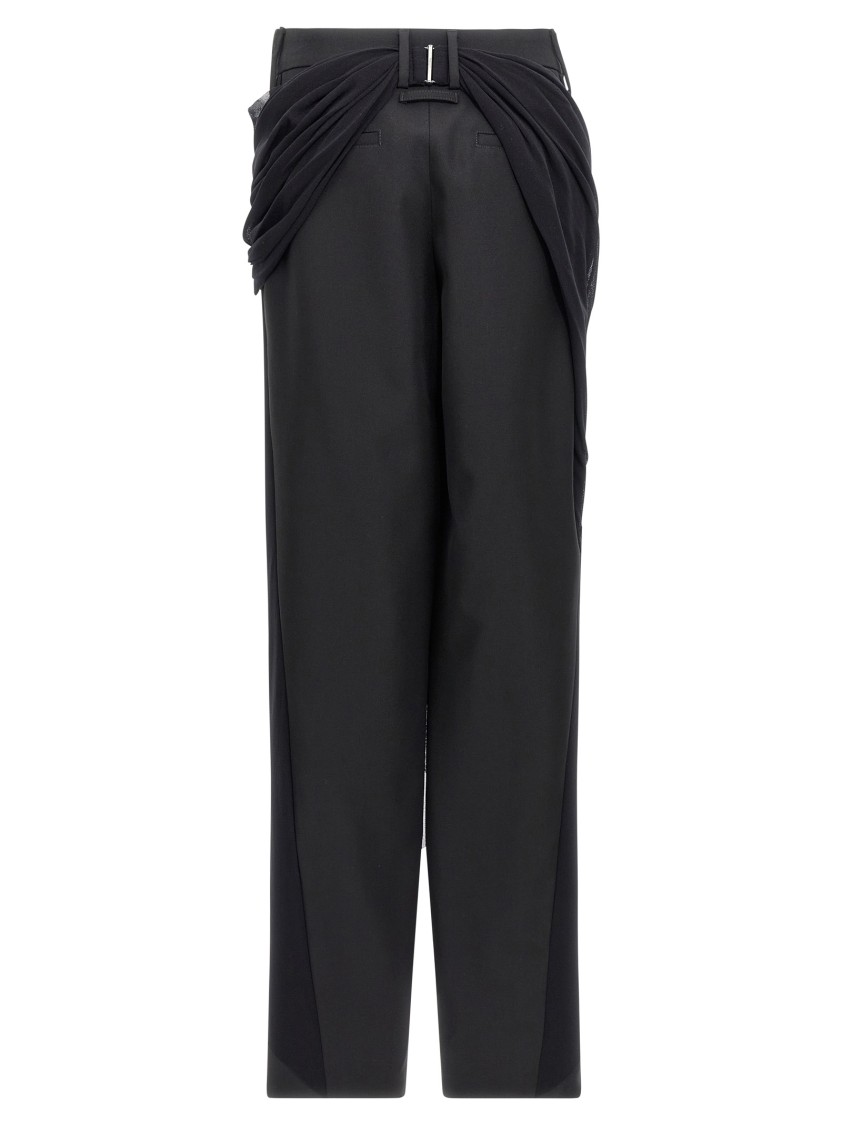 Jean Paul Gaultier Black Wool Trousers With Tulle Draping Detail In Black