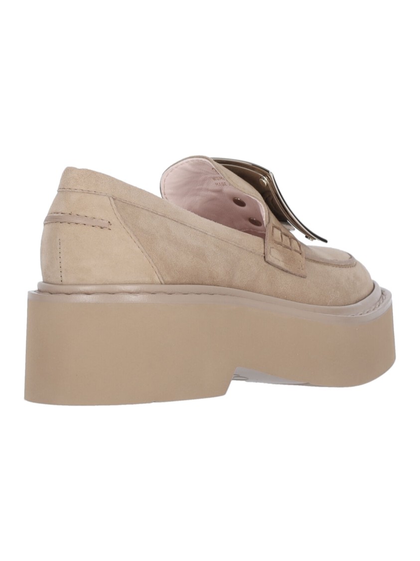 Roger Vivier Suede Beige Slip-on Moccasins With Silver Buckle Detail In Neutral