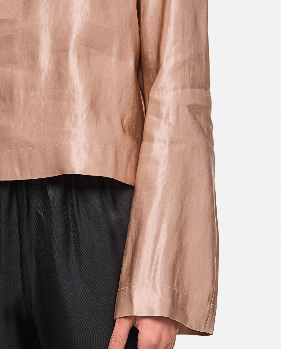 Shop Loulou Studio Silk And Linen Round Neck Blouse In Pink