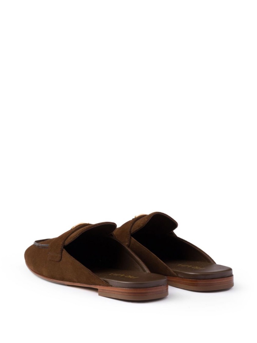 Prada Round Head Muller Shoes In Brown