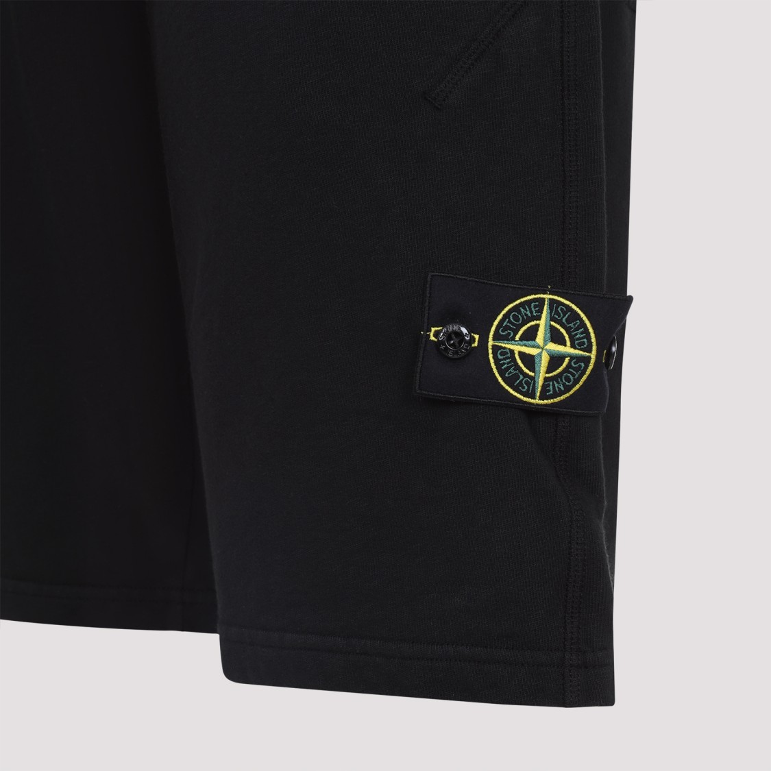 Shop Stone Island Black Bermudas With Elastic Waistband And Logo Patch