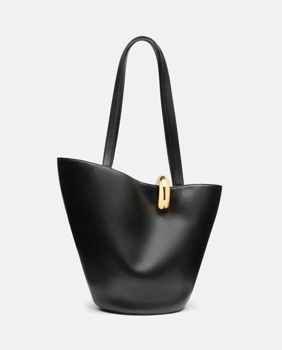 Jacquemus The Medium Bambola Asymmetric Leather Bucket Bag In Black