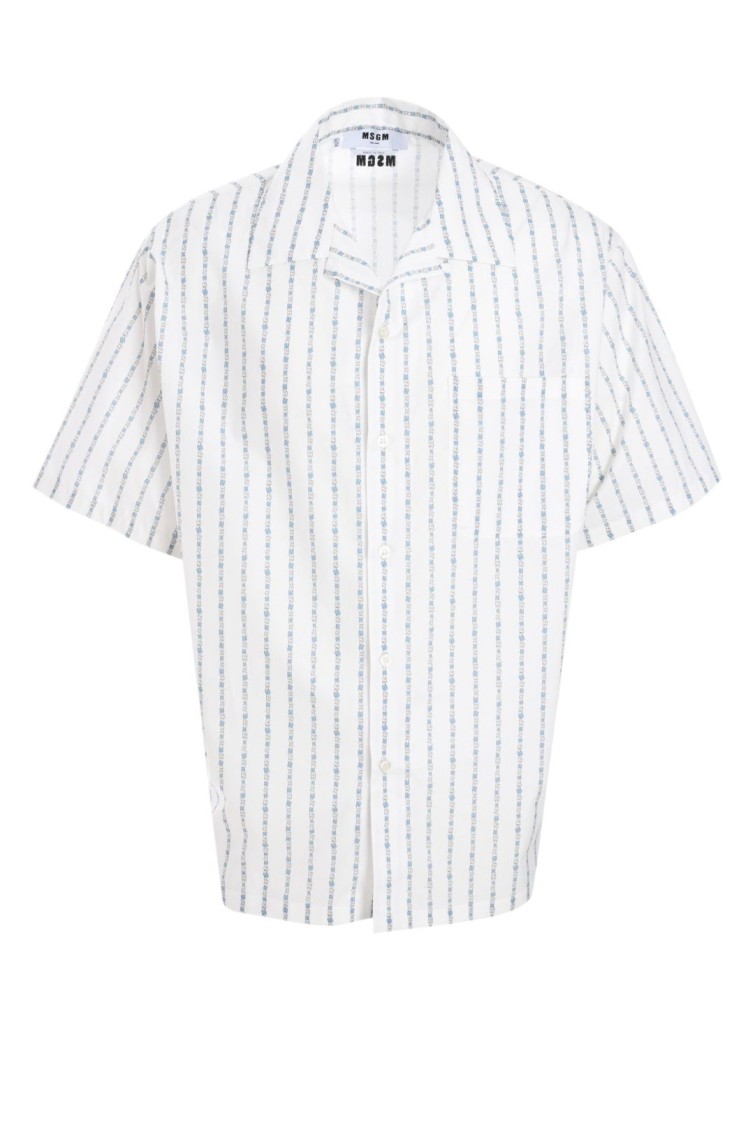 Msgm Short-sleeved Striped Shirt With Floral Accents