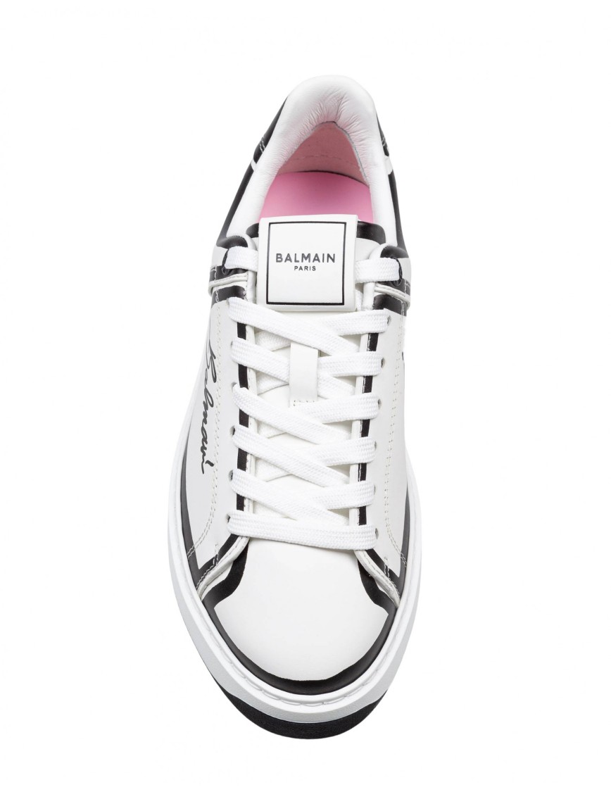 Balmain B-court Calf Leather Sneakers Color Black And White In White