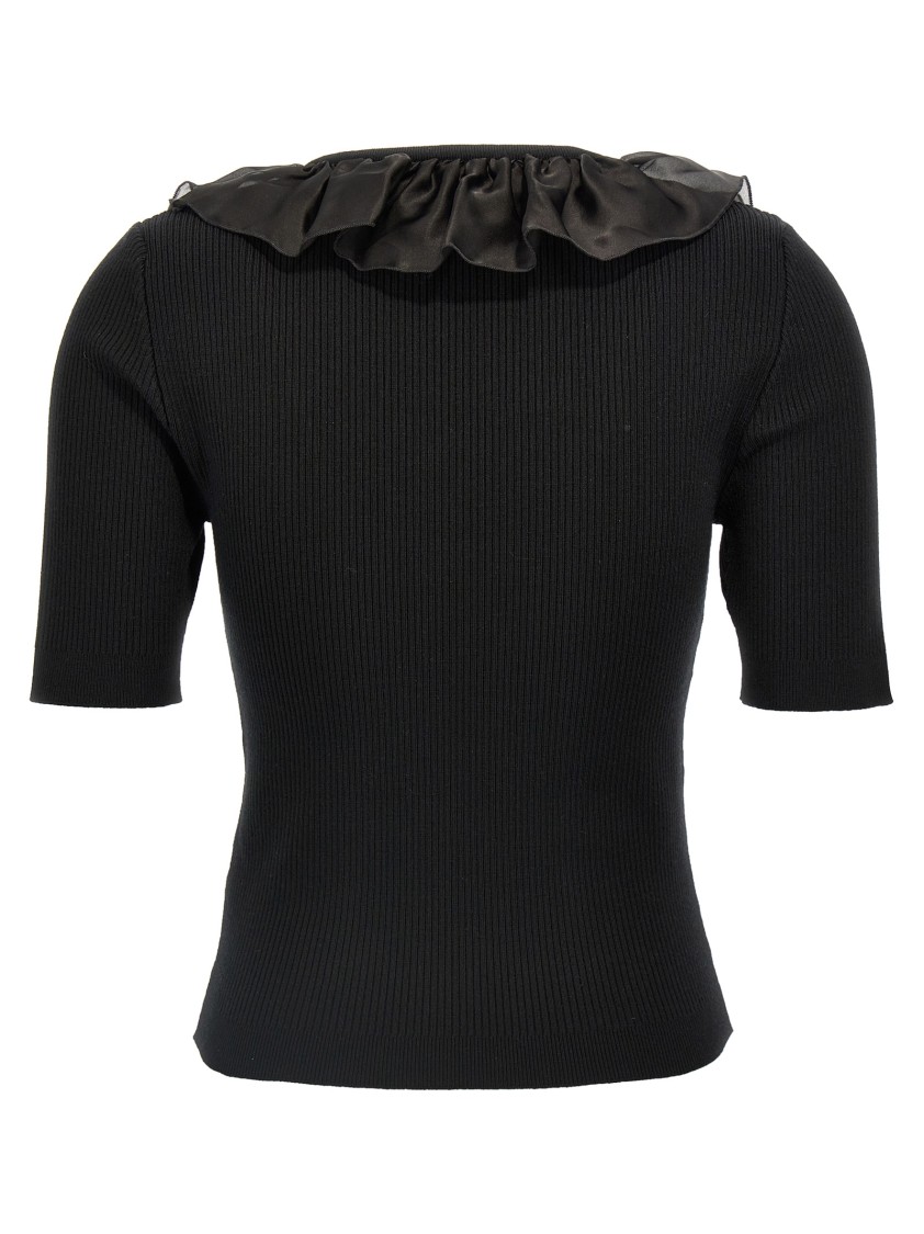 Alessandra Rich T-shirt With Ruffle And Bow Detail In Black