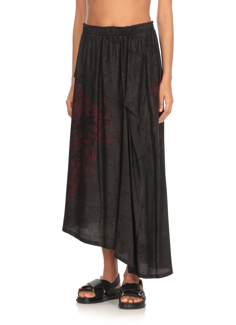 Y's Black Skirt With Print