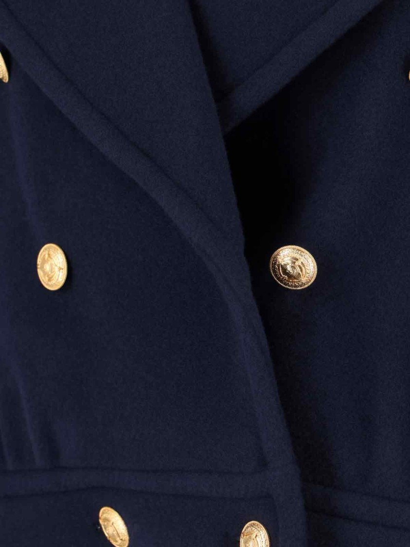 Chloé Double-breasted Fur Collar Gold Buttons Jacket In Blue