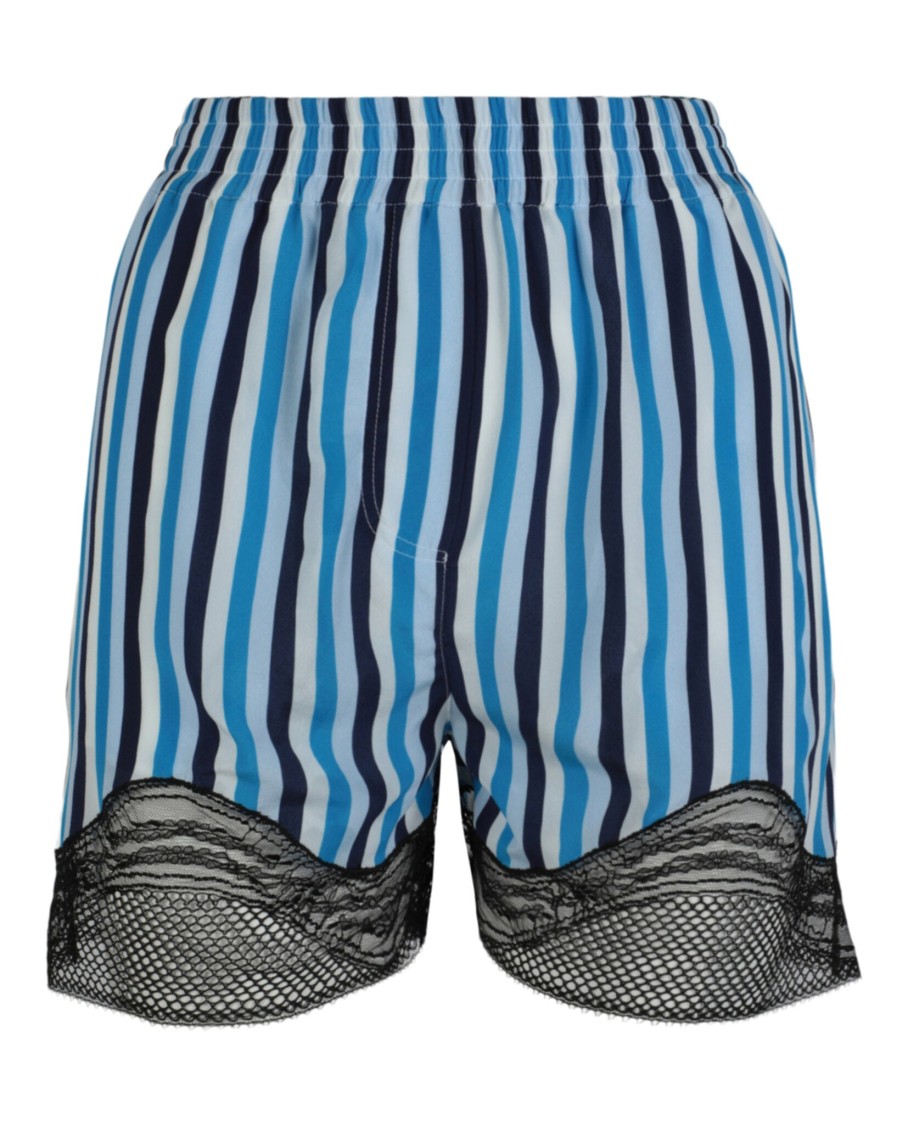 Burberry Lace-trim Stripe Silk Shorts In Multi