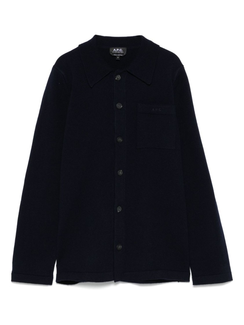 Apc A.p.c. Midnight Blue Wool Shirt With Chest Pocket In Black