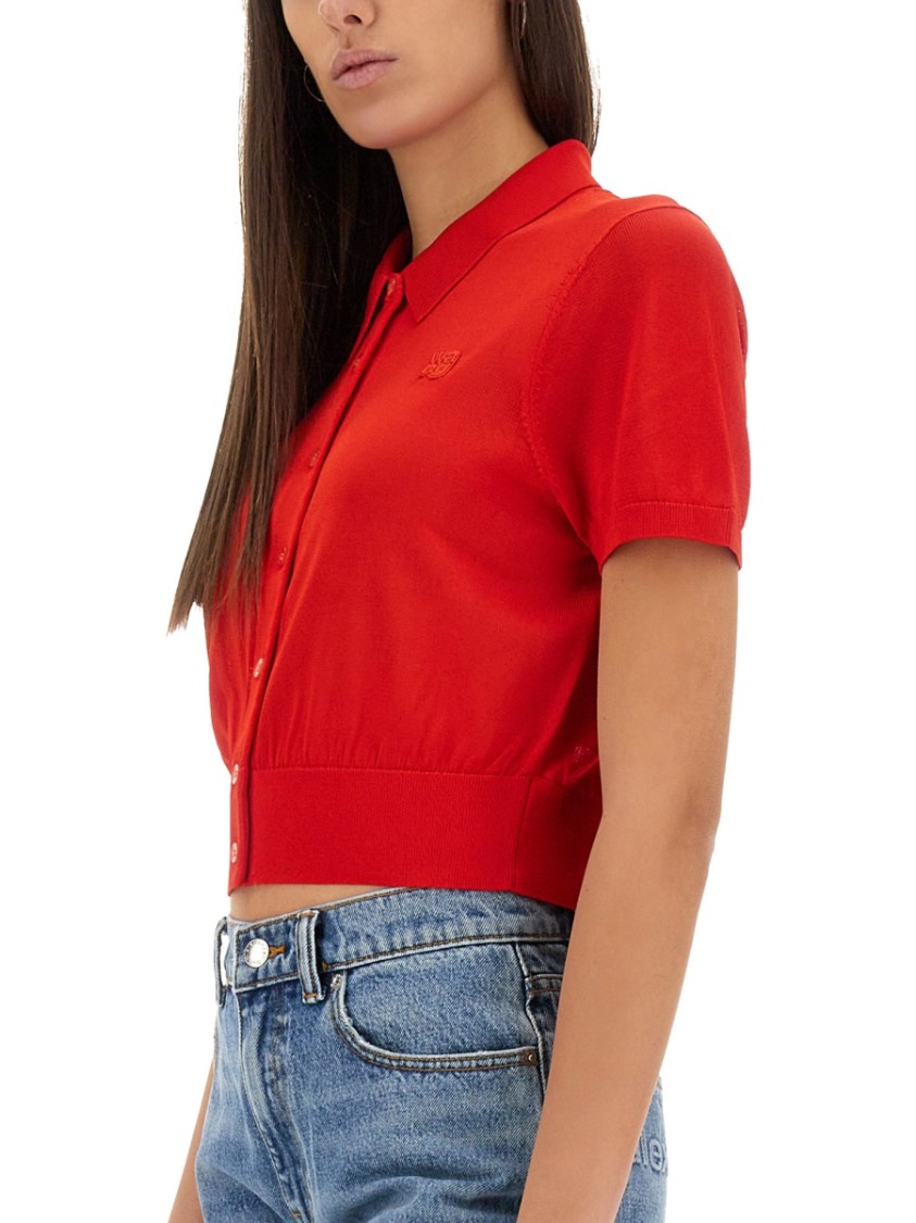 Alexander Wang T Alexanderwang.t Logo-embroidered Cropped Wool Cardigan In Red