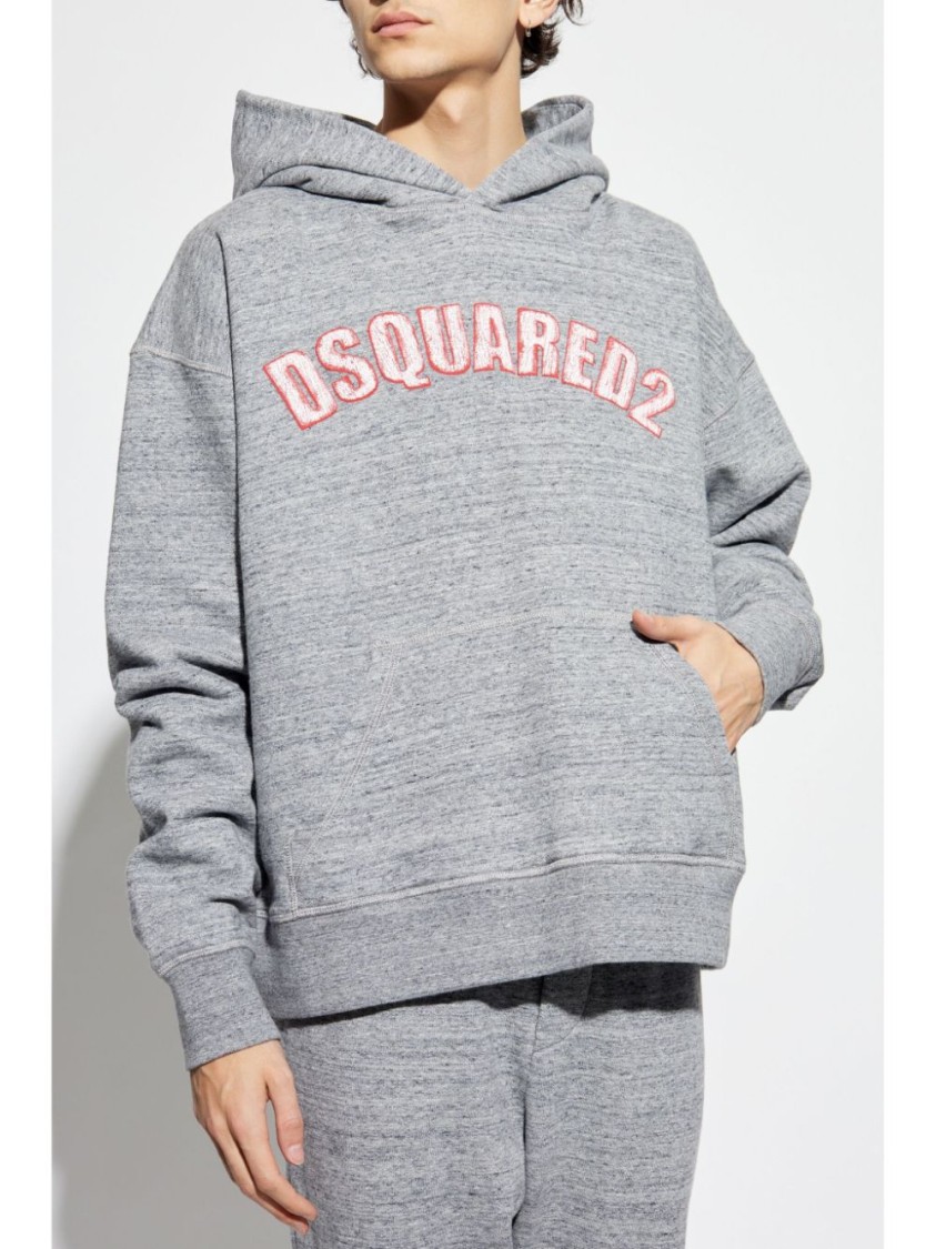 Shop Dsquared2 Relaxed Fit Grey Hoodie With Front Kangaroo Pocket