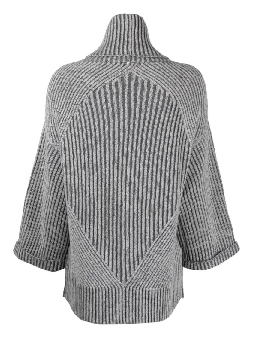 Lorena Antoniazzi Ribbed Knit Turtleneck Sweater With Star Pattern In Gray