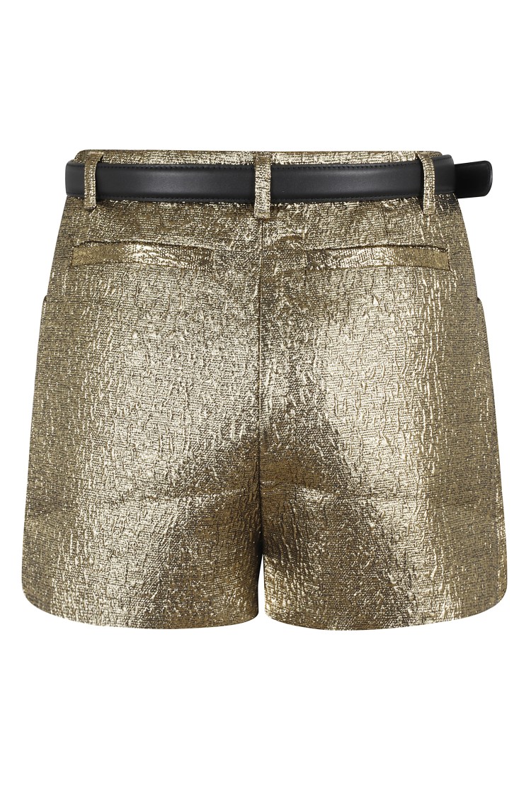 Self-portrait High-waisted Gold Jacquard Skort With Removable Belt In Neutrals