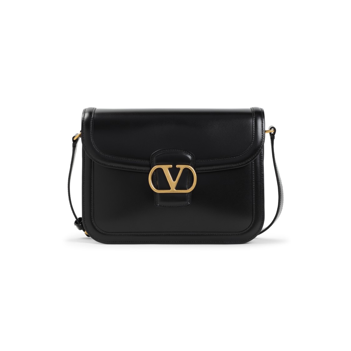 Valentino Structured Black Shoulder Bag With Flap Closure In Black