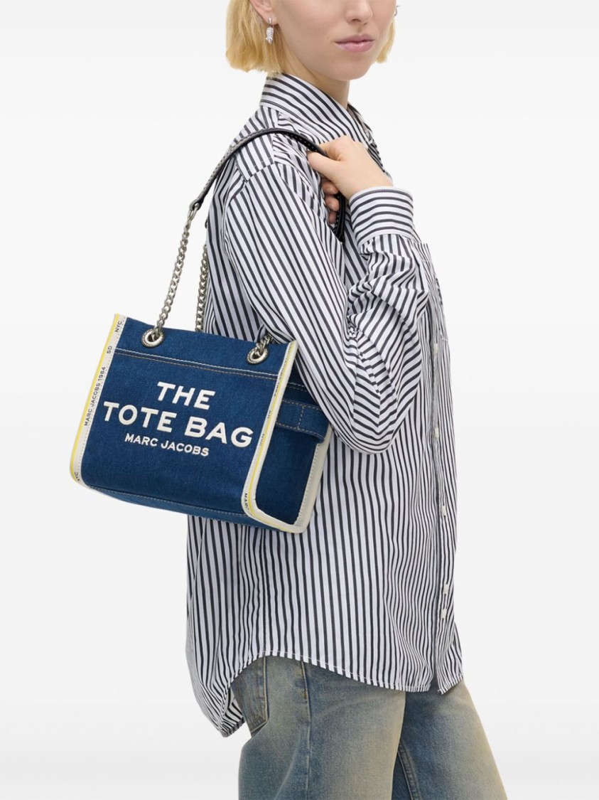 Marc Jacobs Sac Cabas The Denim Chain Micro Tote Bag In Blue