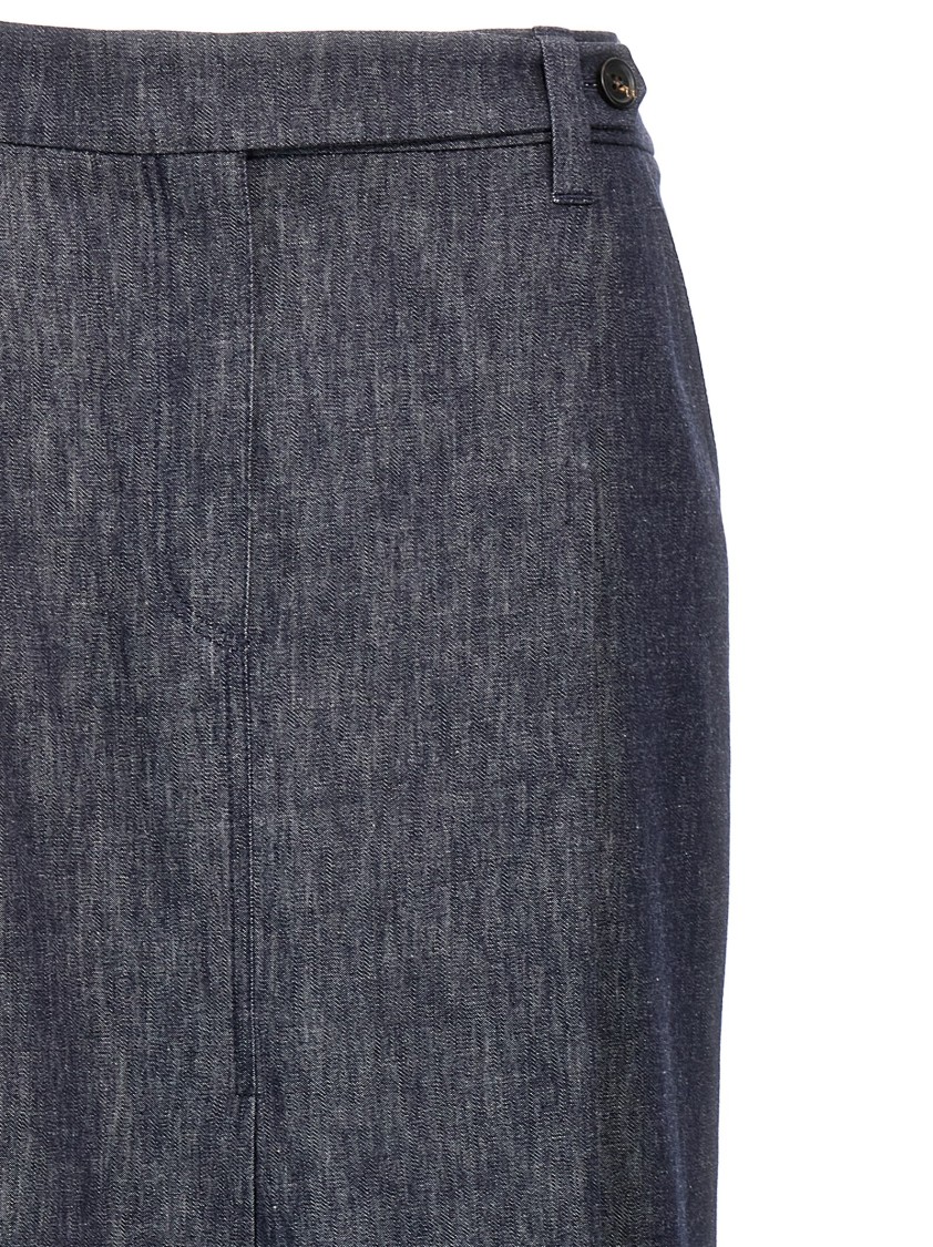 Brunello Cucinelli Longuette Cotton Denim Skirt With Front Split